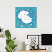 花を持つかわいい子犬 ポスター (ホームオフィス)