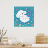 花を持つかわいい子犬 ポスター (キッチン)