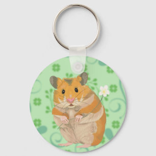 花を持つかわいい小さなハムスター キーホルダー