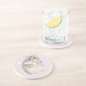 花を持つかわいい灰色と白のハムスター コースター (側面)