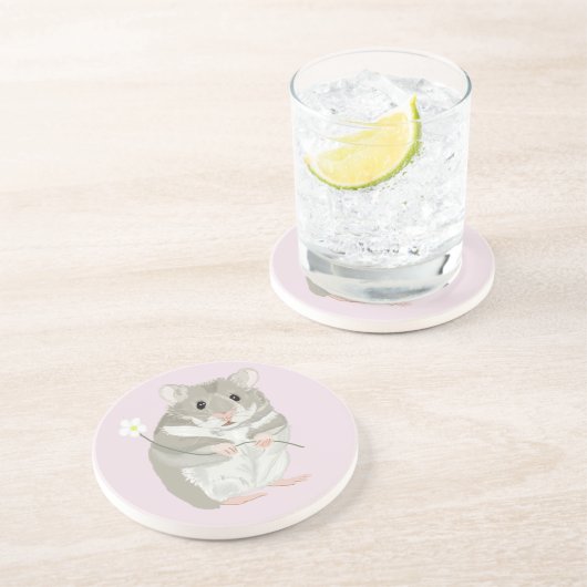 花を持つかわいい灰色と白のハムスター コースター (側面)