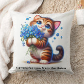 花を持つかわいい猫のスローピロー、愛らしい贈り物に クッション (ブランケット)