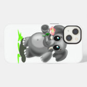 花を持つかわいい象のiPhoneケース iPhoneケース (裏面横)