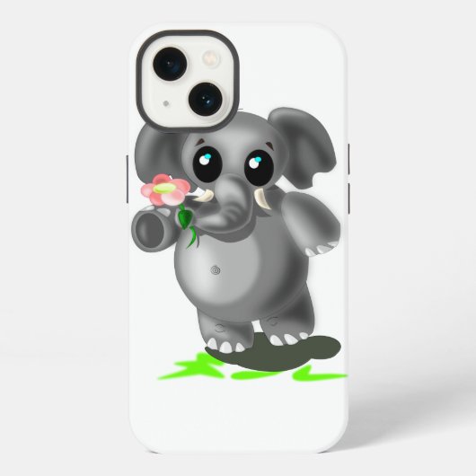 花を持つかわいい象のiPhoneケース iPhoneケース (裏面)