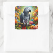 花を持つアフリカの灰色のカラフルオウム スクエアシール (バッグ)