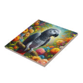 花を持つアフリカの灰色のカラフルオウム タイル (側面)