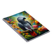 花を持つアフリカの灰色のカラフルオウム ノートブック (右側)