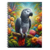 花を持つアフリカの灰色のカラフルオウム ノートブック (正面)