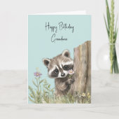 花を持つアライグマの誕生日 カード (正面)