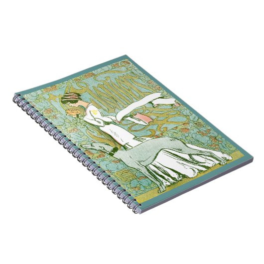 花を持つアールヌーボーのグレイハウンドそして女性 ノートブック (右側)