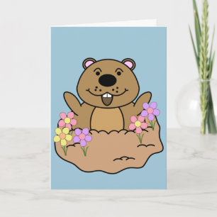 花を持つイラストレーションGroundhog カード
