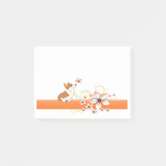 花を持つウェルシュコーギー ポストイット (正面)