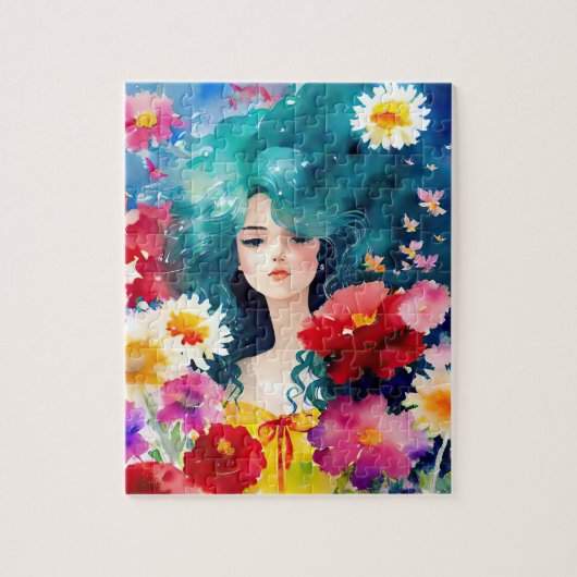 花を持つエーテルの女性 ジグソーパズル (縦)