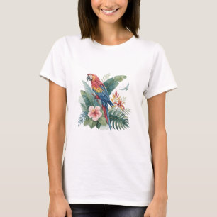 花を持つオウム Tシャツ