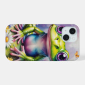 花を持つカエル デジタルアート iPhone 15ケース (裏面横)
