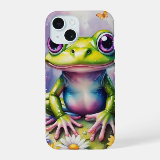 花を持つカエル デジタルアート iPhone 15ケース (裏面)