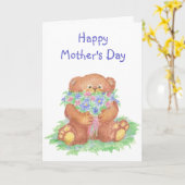 花を持つカスタムな母の日かわいいくま カード (黄色い花)