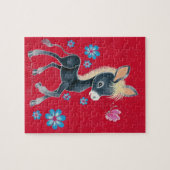 花を持つガーリーなベビーのろば ジグソーパズル (横)