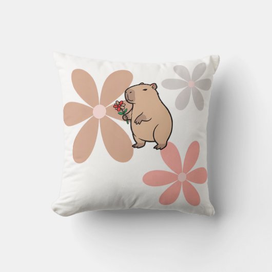 花を持つキュートなカピバラ クッション (正面)