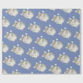 花を持つグレーとホワイトのハムスター ラッピングペーパー (フラット)