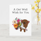 花を持つテディベアが好調に カード (黄色い花)