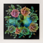 花を持つデスグリーンスカル ジグソーパズル (横)