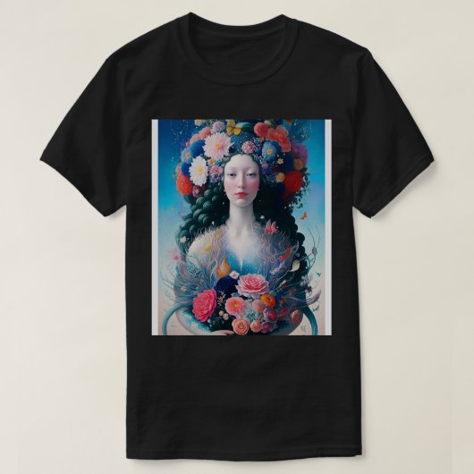 花を持つルネッサンスの人魚 Tシャツ (デザイン正面)