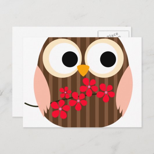花を持つレトロのフクロウの女の子 ポストカード (正面/裏面)