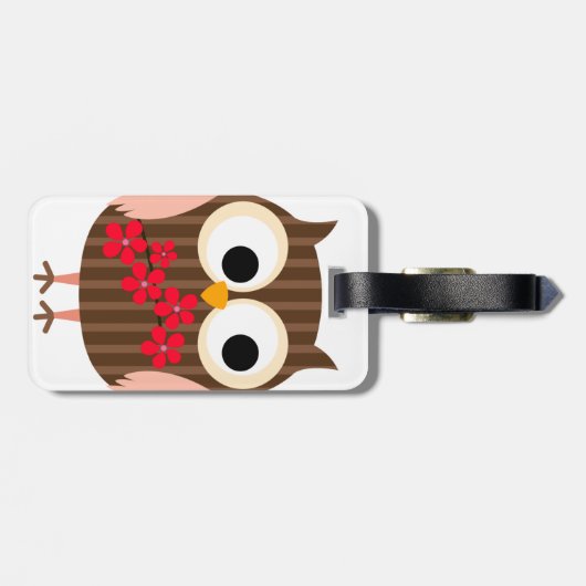 花を持つレトロのフクロウの女の子 ラゲッジタグ (裏面横)