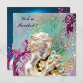 花を持つ女の子の金ゴールドきらめき,ブルーサファイア 招待状 (正面/裏面)