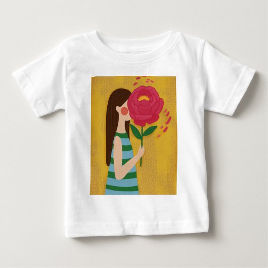 花を持つ女の子 ベビーTシャツ (正面)