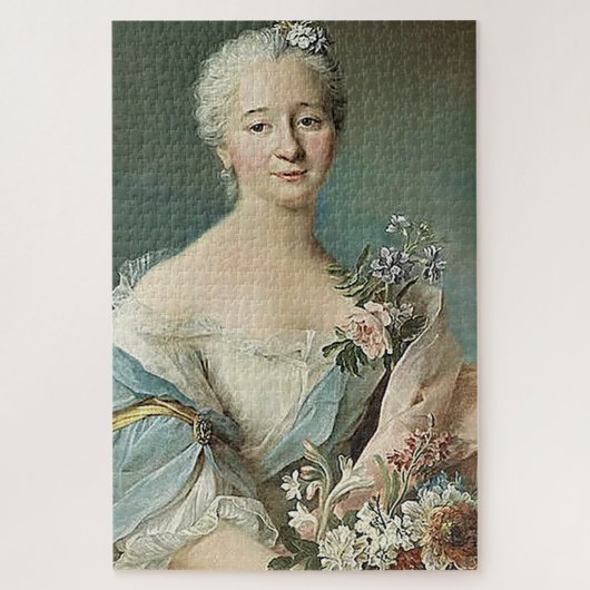 花を持つ女性のポートレート ジグソーパズル (縦)