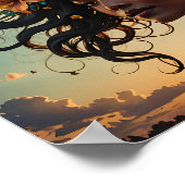 花を持つ女性のポートレート ポスター (角)