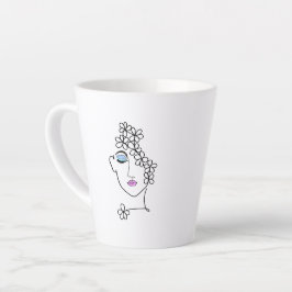 花を持つ女性の線画  カフェラテマグ