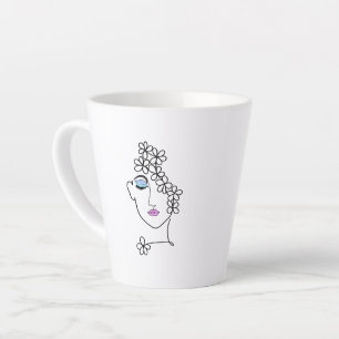花を持つ女性の線画  カフェラテマグ