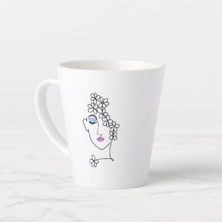 花を持つ女性の線画 カフェラテマグ