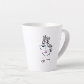 花を持つ女性の線画 カフェラテマグ (右アングル)