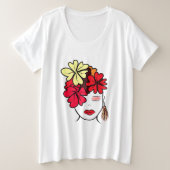 花を持つ女性の肖像 プラスサイズTシャツ (デザイン正面)