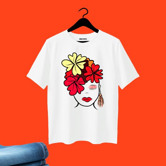 花を持つ女性の肖像 プラスサイズTシャツ