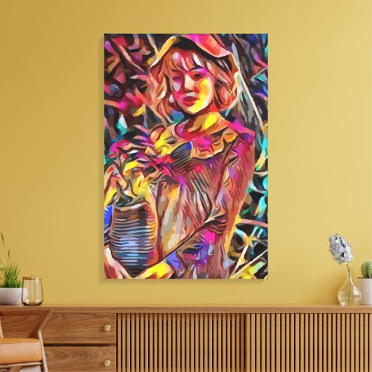 花を持つ女性 キャンバスプリント (インサイチュ (リビング))