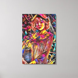 花を持つ女性 キャンバスプリント