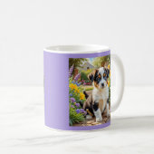 花を持つ子犬 コーヒーマグカップ (正面右)