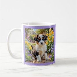 花を持つ子犬 コーヒーマグカップ