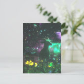 花を持つ宇宙のサイファイ ヤギ ファンタジー ポストカード (スタンド正面)