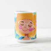 花を持つ小さな女の子 コーヒーマグカップ (中央)