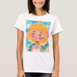 花を持つ小さな女の子 Tシャツ
