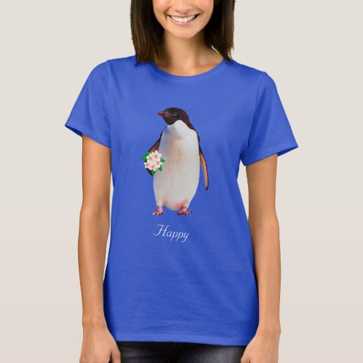 花を持つ幸せなペンギンTシャツ Tシャツ (正面)