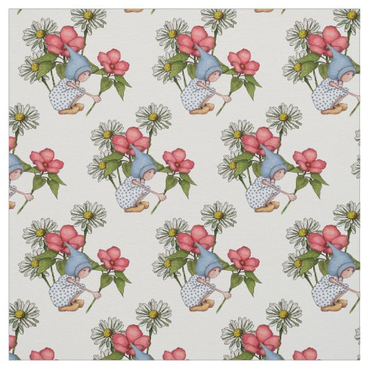 花を持つ手描きの格言の女の子、ファンタジーの芸術 ファブリック (見本)