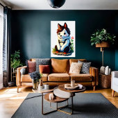 花を持つ擬人化した犬 | AI Art ポスター