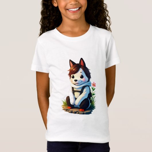 花を持つ擬人化した犬 | AI Art Tシャツ (正面)